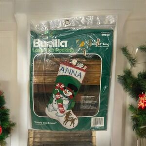 Vtg Bucilla Frosty Friend Snowman Rudolph Longstitch Stocking Kit 60650 NIP (E3)